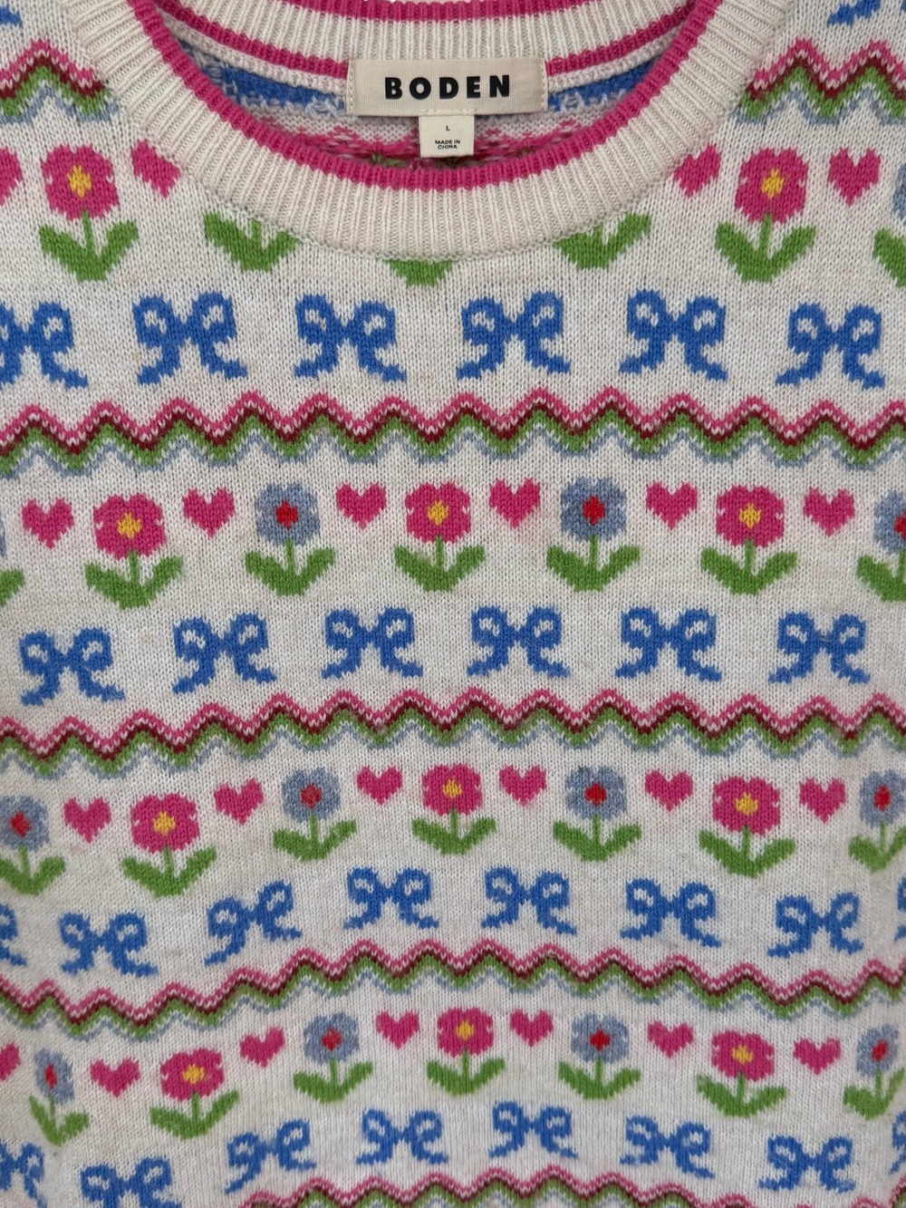 Boden Edie Fair Isle Tank Vest Oatmeal Melange, Flowers - Picture 6 of 9